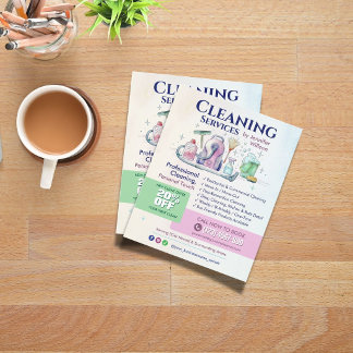 Schoonmaakdiensten - Watercolor illustratie Flyer