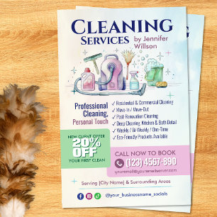 Schoonmaakdiensten - Waterverf illustratie Flyer