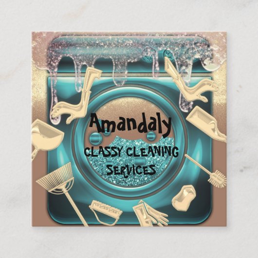 Schoonmaakhuis QR-code Stuurprogramma Gold Wasseri Vierkante Visitekaartje (Voorkant)