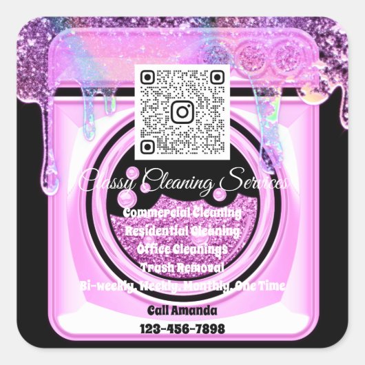Schoonmaakmaid Housekeeper QRCode Logo Black Vierkante Sticker (Voorkant)