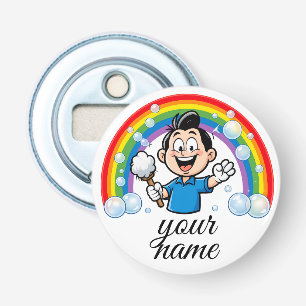 Schoonmaakmascotte Regenboog Cartoon Ontwerp Kunst Button Flesopener