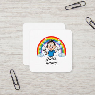 Schoonmaakmascotte Regenboog Cartoon Ontwerp Kunst Vierkante Visitekaartje
