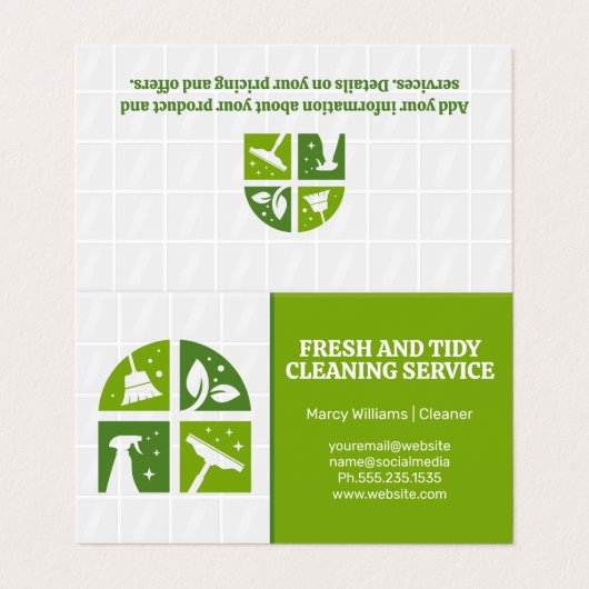 Schoonmaakpictogrammen Groen | Badkamertegels Visitekaartjes (Buitenkant ongevouwen)