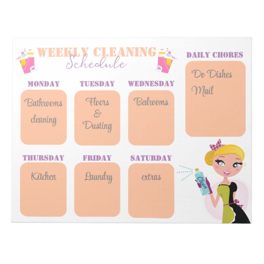 schoonmaakschema sjabloon chic wekelijks notitieblok (Voorkant)