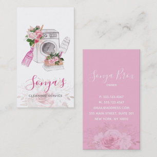 Schoonmaakservice Bloemen Waterverf Wasmachine Visitekaartje