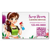 Schoonmaakservice Floral QR Magnetisch Visitekaartje (Voorkant)