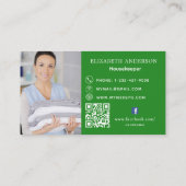 Schoonmaakservice groene foto QR code premium Visitekaartje (Achterkant)