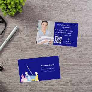 Schoonmaakservice marine blauw foto QR code premiu Visitekaartje