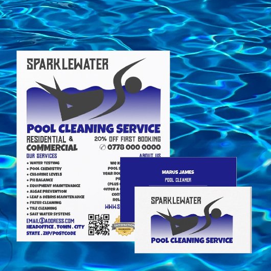 Schoonmaakservice voor pool-zwemblageontwerp flyer