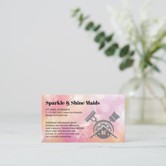 Schoonmaakservice | Zeepbellen bezems Mop Visitekaartje (Staand voorkant)