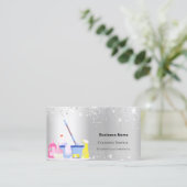 Schoonmaakservice zilver glitter stof QR code foto Visitekaartje (Staand voorkant)