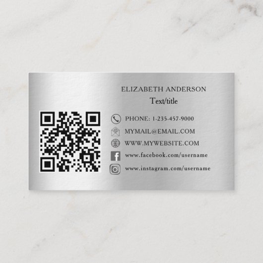 Schoonmaakservice zilver QR social media premium Visitekaartje (Achterkant)