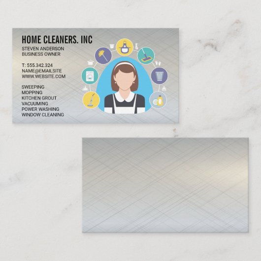 Schoonmaakster en gereedschap visitekaartje (Voorkant / Achterkant)