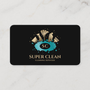 Schoonmaakster Huis Schoon Blauw Gouden Monogram Visitekaartje