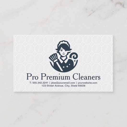 Schoonmaakster met bezem | schoonmaakster visitekaartje (Voorkant)
