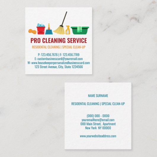 schoonmaakster schoonmaakster vierkante visitekaartje (Voorkant / Achterkant)