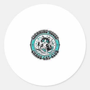 Schoonmaken Huis Chaos Kat Kattenliefhebber Shirt Ronde Sticker