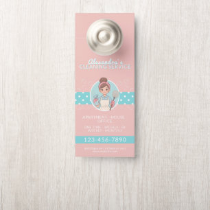 Schoonmaken Lady Cartoon roze en Blauwgroen polka 