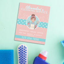 Schoonmaken Lady Cartoon roze en Blauwgroen polka