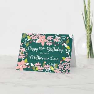 Schoonmoeder 50ste verjaardag Groene bloemen Kaart