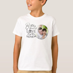 Schoonschrift Aangepaste Foto Verjaardag Voor Neef T-shirt