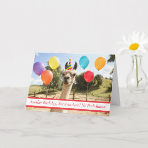 Schoonzus Schattige Lama Feesthoed en Ballonnen Kaart
