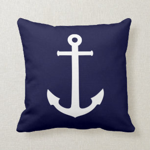 Schoorsteenanker Wit Op Marineblauw Kussen