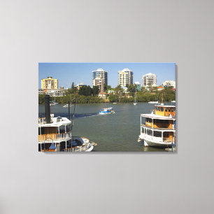 Schoorsteenboten, Brisbane rivier, Brisbane, Canvas Afdruk