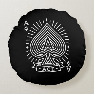 Schoppen Aas — Monoline Sunburst Embleem Rond Kussen