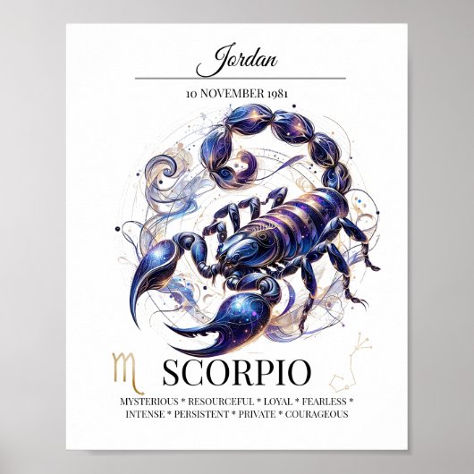 Schorpioen gepersonaliseerde elegante dierenriem W Poster (Voorkant)