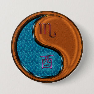 Schorpioen & Houten Haan Ronde Button 7,6 Cm