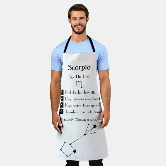 Schorpioen – takenlijst schort (Gedragen)