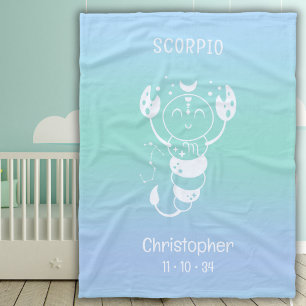 Schorpioen Zodiac Sternaam Geboorte Datum Blauw Ba Fleece Deken