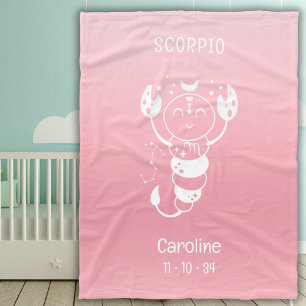 Schorpioen Zodiac Sternaam Geboortedatum Roze Baby Fleece Deken