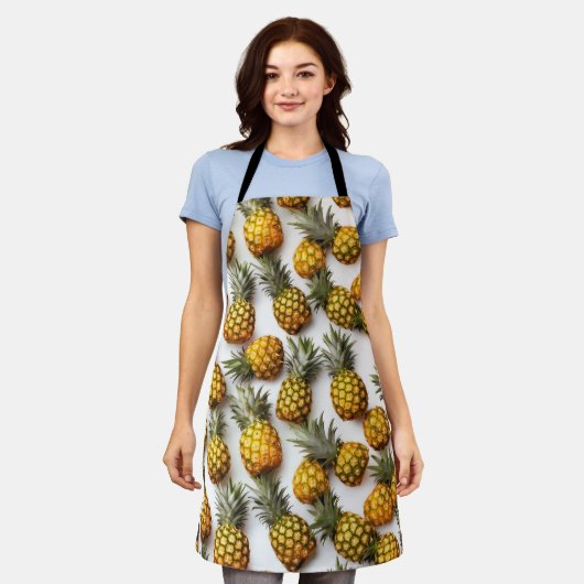 Schort - Ananas in een rasterpatroon, voedselthema (Gedragen)