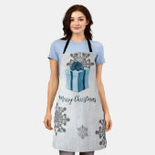 Schort met blauw kerstcadeau (Gedragen)