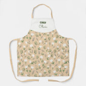 Schort met eigen naam – Vanille bloemenprint (Voorkant)
