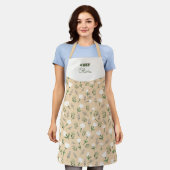 Schort met eigen naam – Vanille bloemenprint (Gedragen)