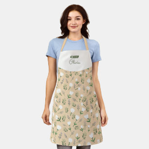 Schort met eigen naam – Vanille bloemenprint