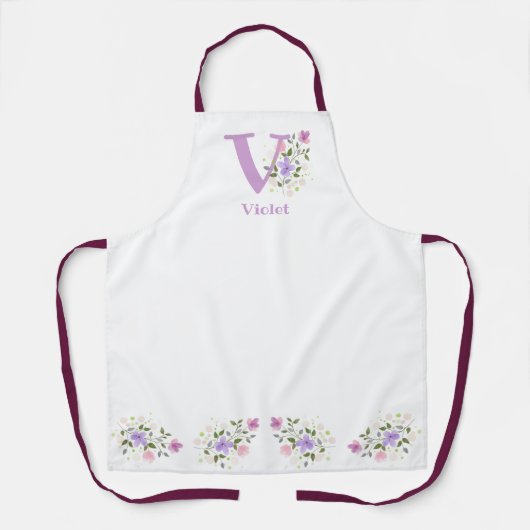 Schort met Initiaal en naam van Wearer met bloemen (Voorkant)