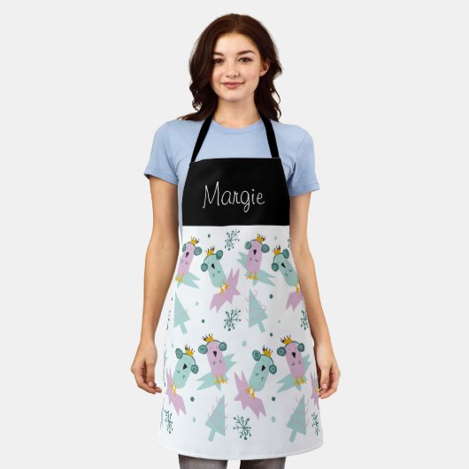 Schort met kerstvierkant Doodle Art Pattern (Gedragen)