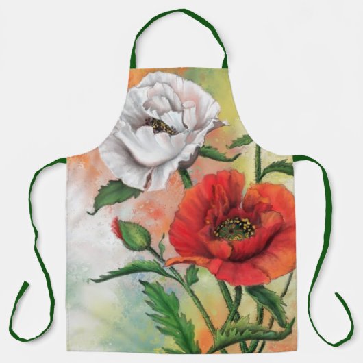 Schort met rode witte papaver (Voorkant)