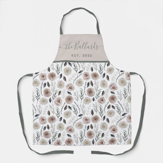 Schort met waterverf bloemenprint in blosroze tint (Voorkant)