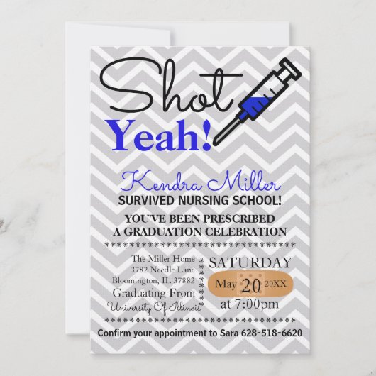 Schot Ja! Blue Nursing School Afstuderen Uitnodige Kaart (Voorkant)