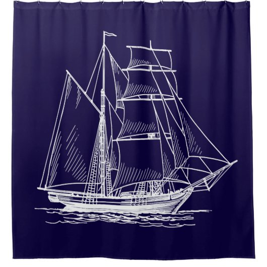 Schotelgordijn Blauwe zeilboot Douchegordijn (Voorkant)