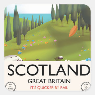 Schotland 'Het is sneller per spoor' Reisposter Vierkante Sticker