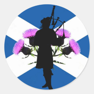 Schotland Piper, St Andrews kruis, distel Ronde Sticker