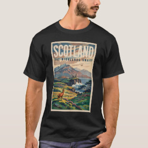 Schotland Schotse Hoogland Herten Illustratie Retr T-shirt