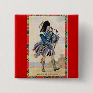 Schotland, volg de Bagpipes Vierkante Button 5,1 Cm