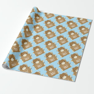 Schots hoogland Baby shower blauw Cadeaupapier